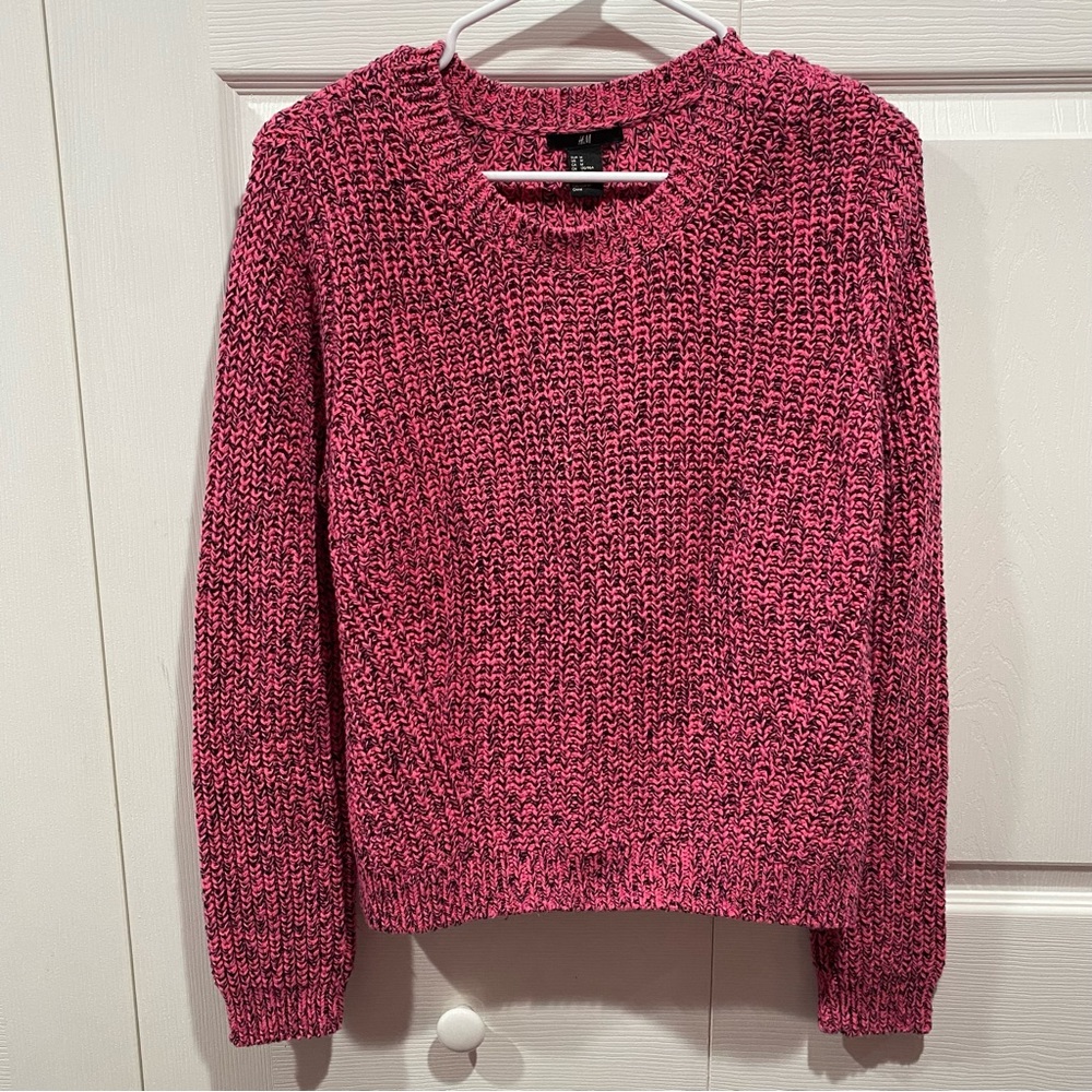 H&M Women’s 80’s Warm Knit Speckled Scoop-Neck Sweater - pink & black, size M